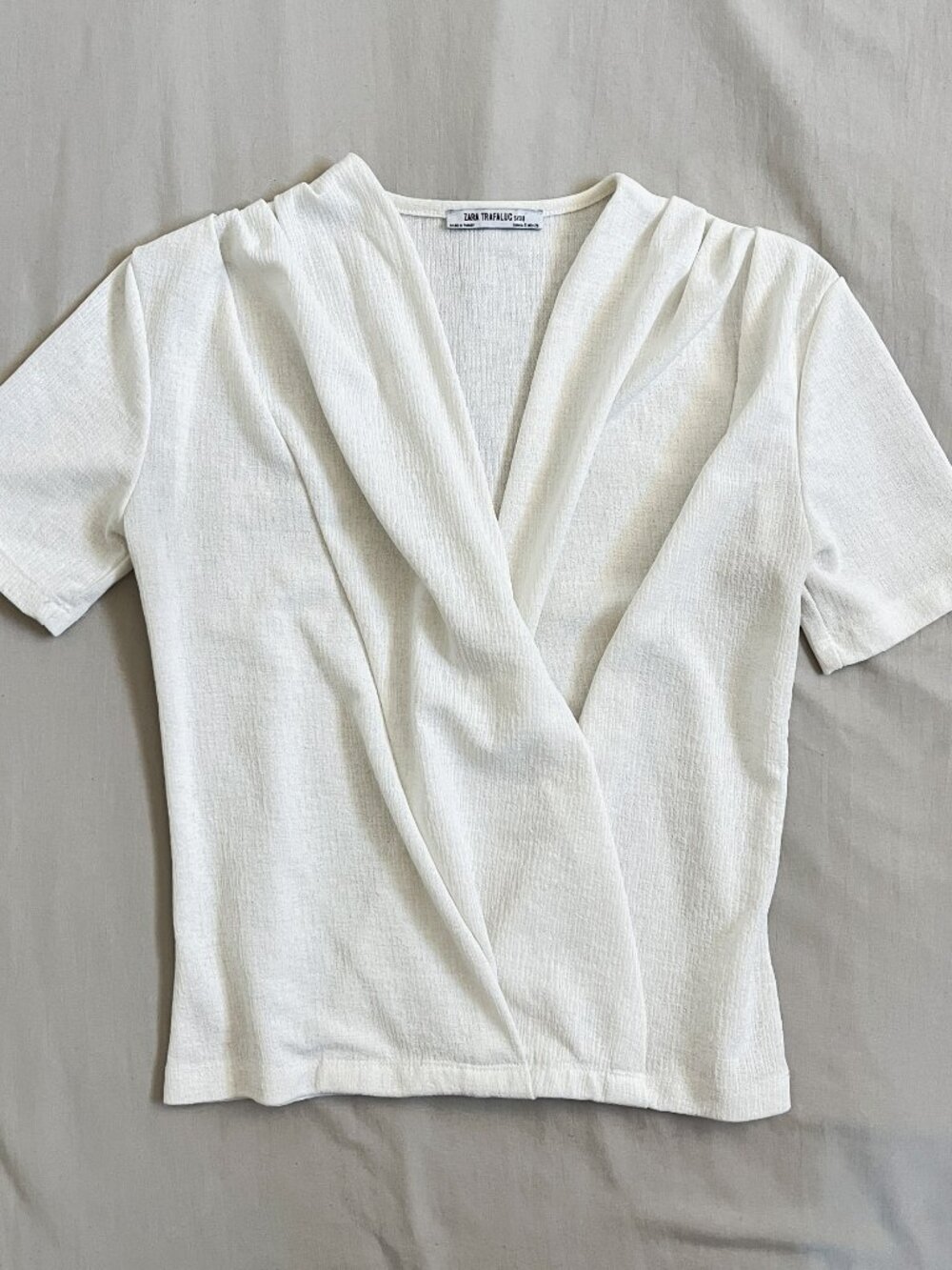 White Wrap-Style Short Sleeve Blouse